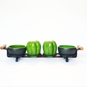 Vintage Shafford Salt & Pepper Green Pepper Condiment Tray